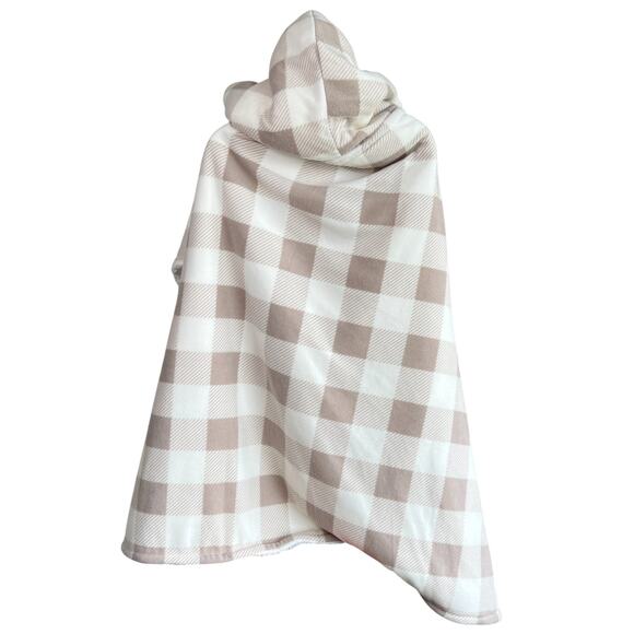 Soft Surroundings Wearable Throw Sherpa Poncho Cape Beige Plaid One Size NWT - Picture 2 of 9